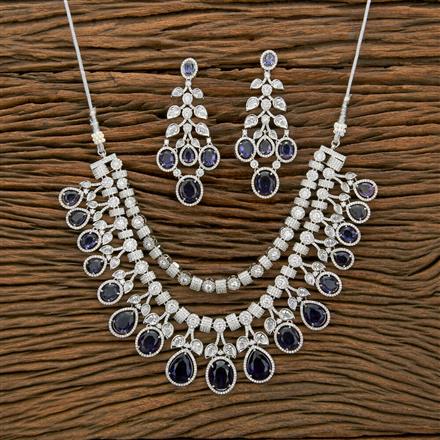 Cubic Zirconia 2 Line Necklace With Rhodium Plating