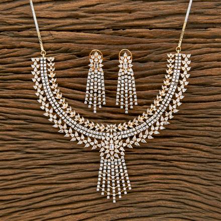 Cubic Zirconia Classic Necklace With 2 Tone Rhodium Plating