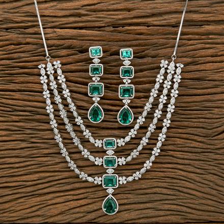 Cubic Zirconia 3 Line Necklace With Rhodium Plating