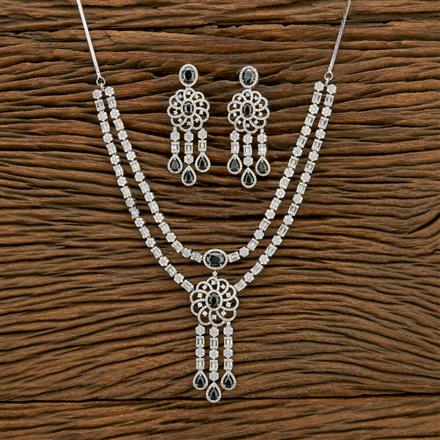 Cubic Zirconia 2 Line Necklace With Rhodium Plating