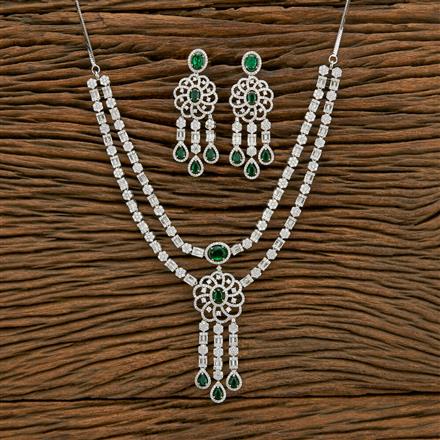 Cubic Zirconia 2 Line Necklace With Rhodium Plating