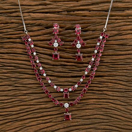 Cubic Zirconia 2 Line Necklace With Rhodium Plating