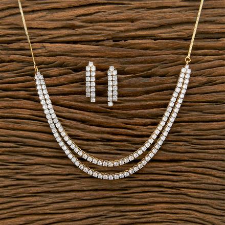 Cubic Zirconia 2 Line Necklace With 2 Tone Plating