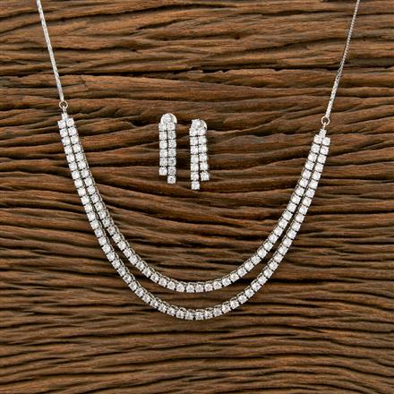 Cubic Zirconia 2 Line Necklace With Rhodium Plating
