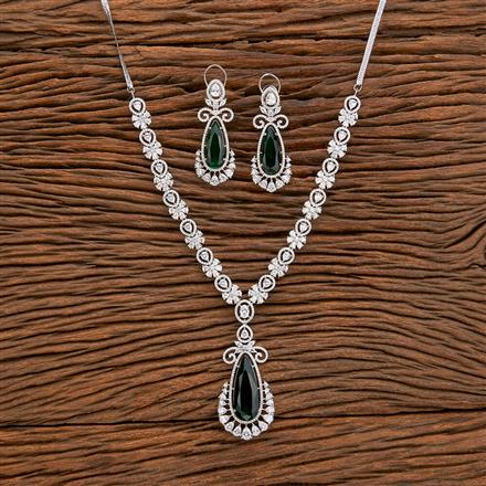 Cz Big Stone Necklace With Rhodium Plating