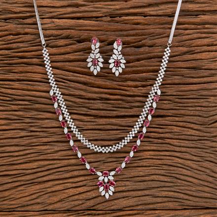 Cz 2 Line Necklace With Rhodium Plating