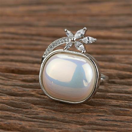 Cz Moti Ring With Rhodium 2 Tone Plating