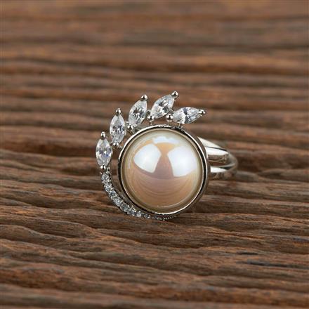 Cz Moti Ring With Rhodium 2 Tone Plating