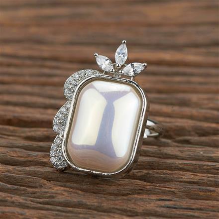 Cz Pearl Ring With Rhodium 2 Tone Plating