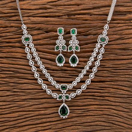Cz 2 Line Necklace With Rhodium Plating