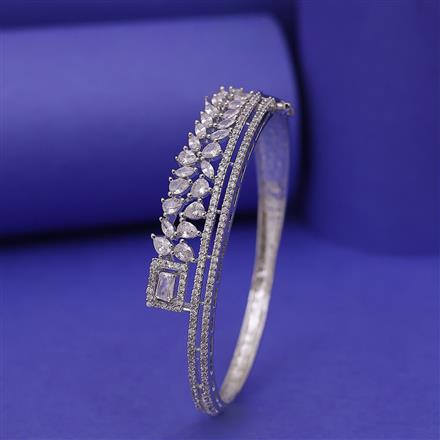 Cz Classic Kada With Rhodium 2 Tone Plating