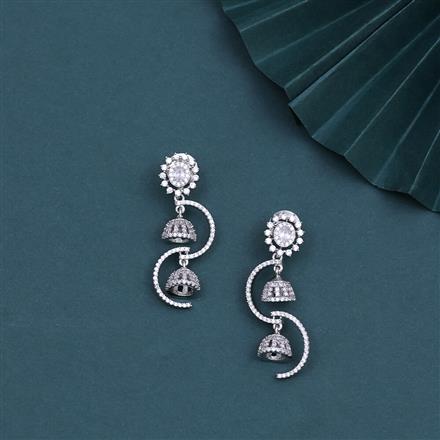 Cz Classic Earring With Rhodium 2 Tone Plating
