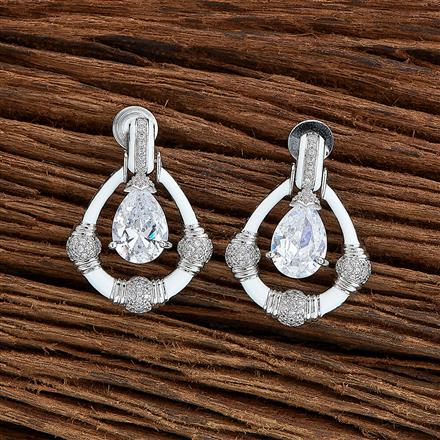 Cz Classic Earring With Rhodium Plating