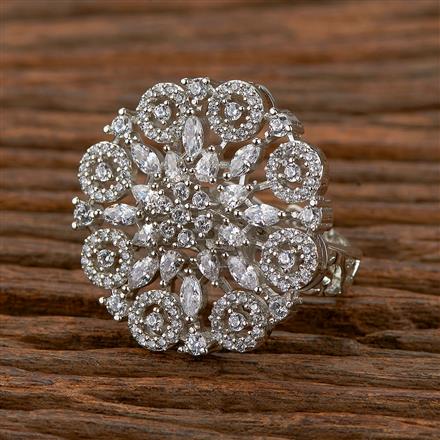 Cz Adjustable Ring With Rhodium 2 Tone Plating