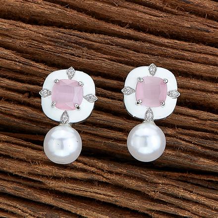 Cz Pearl Earring With Rhodium Plating