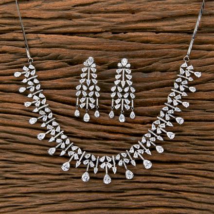 Cubic Zirconia Classic Necklace With Black 2 Tone Rhodium Plating