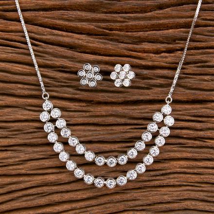 Cz 2 Line Necklace With Rhodium 2 Tone Plating