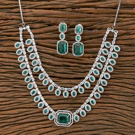 Cubic Zirconia 2 Line Necklace With Rhodium Plating