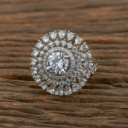 Cz Adjustable Ring With Rhodium 2 Tone Plating