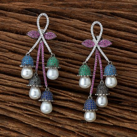 Cubic Zirconia Pearl Jhumki With Black Plating