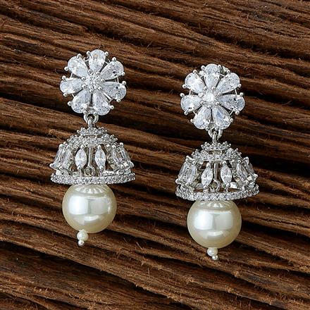 Cubic Zirconia Moti Jhumki With 2 Tone Rhodium Plating