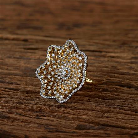 Cubic Zirconia Adjustable Ring With 2 Tone Rhodium Plating