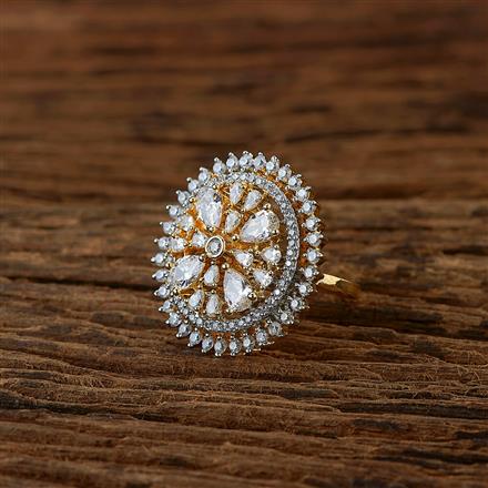 Cubic Zirconia Adjustable Ring With 2 Tone Rhodium Plating