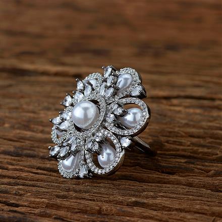 Cubic Zirconia Moti Ring With Black 2 Tone Rhodium Plating