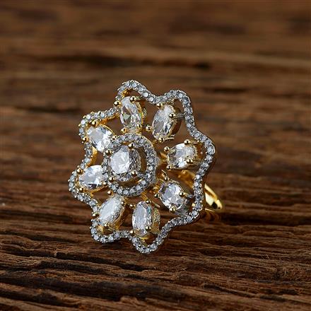 Cubic Zirconia Classic Ring With 2 Tone Plating