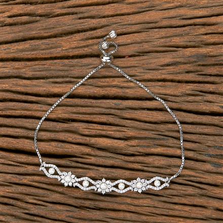 Cubic Zirconia Pearl Bracelet With 2 Tone Rhodium Plating