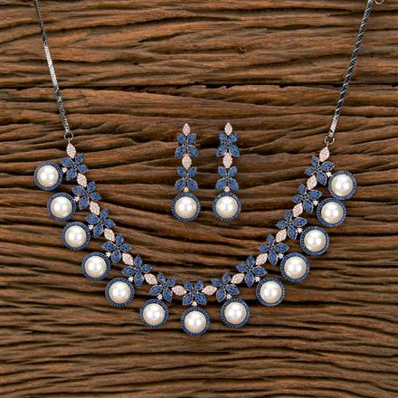 Cubic Zirconia Pearl Necklace With Black Rose Plating