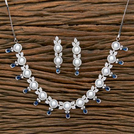 Cubic Zirconia Moti Necklace With Rhodium Plating