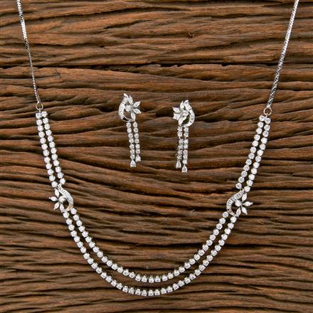 Cubic Zirconia 2 Line Necklace With 2 Tone Rhodium Plating