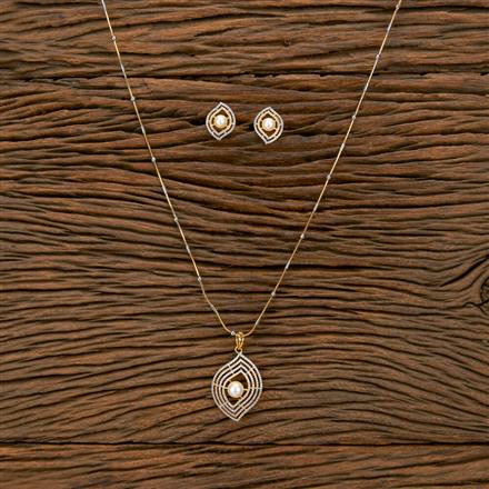 Cubic Zirconia Classic Pendant Set With 2 Tone Plating