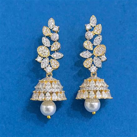 Cubic Zirconia Classic Jhumki With 2 Tone Rhodium Plating