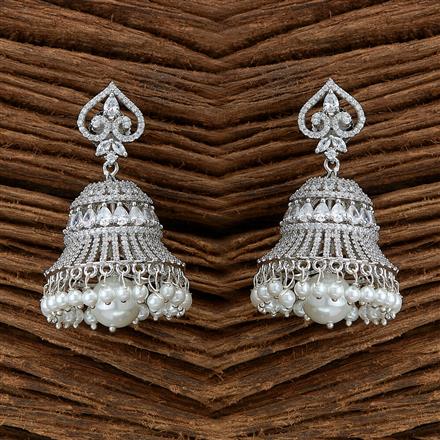 Cubic Zirconia Moti Jhumki With 2 Tone Rhodium Plating