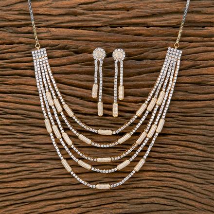 Cubic Zirconia 5 Line Necklace With 2 Tone Rhodium Plating