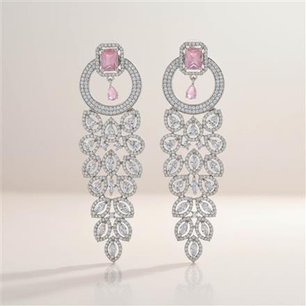 Cubic Zirconia Long Earring With Rhodium Plating
