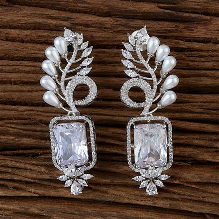 Cubic Zirconia Pearl Earring With Rhodium Plating