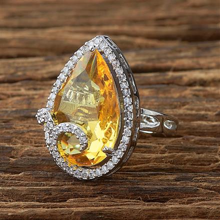 Cubic Zirconia Adjustable Ring With Rhodium Plating