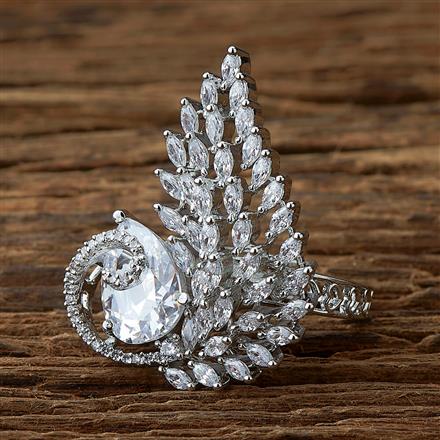 Cubic Zirconia Adjustable Ring With Rhodium Plating