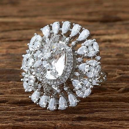 Cubic Zirconia Adjustable Ring With Rhodium Plating