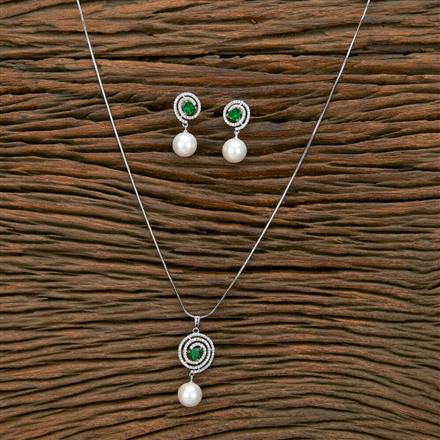 Cubic Zirconia Pearl Pendant Set With Rhodium Plating