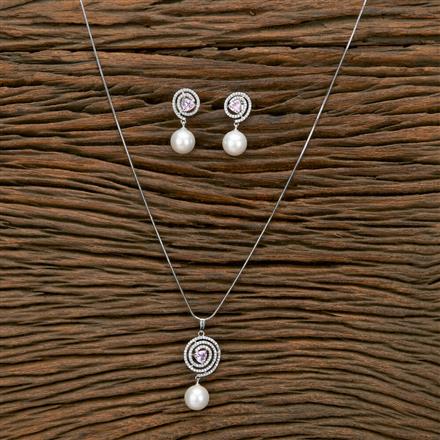 Cubic Zirconia Pearl Pendant Set With Rhodium Plating