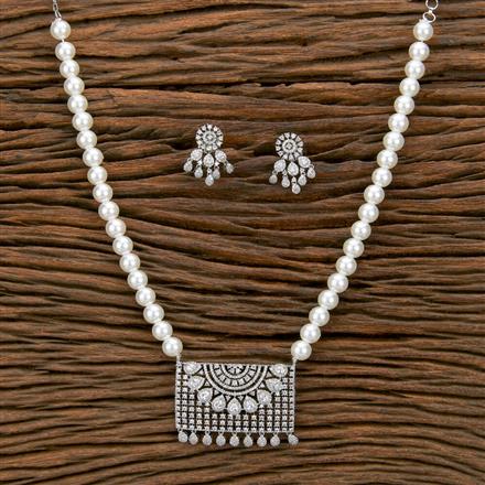 Cz Pearl Mala With 2 Tone Rhodium Plating