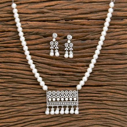 Cz Moti Mala Necklace With 2 Tone Rhodium Plating