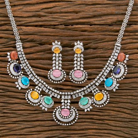 Cz Classic Necklace With Rhodium Plating