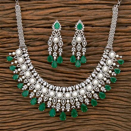 Cz Pearl Necklace With Rhodium Plating