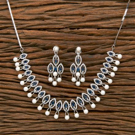 Cz Pearl Necklace With Rhodium Plating