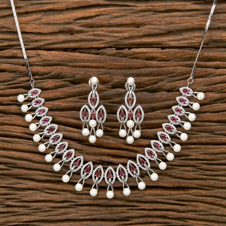 Cz Pearl Necklace With Rhodium Plating